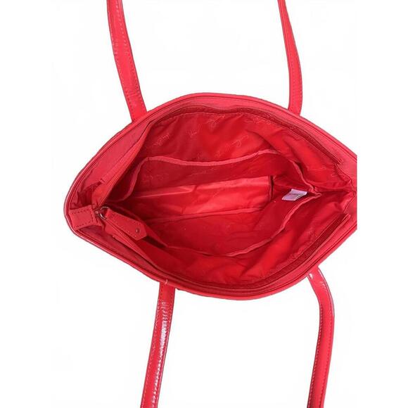 Vera Bradley Red Quilted Tote Handbag with Patent Leather Straps - Picture 3 of 6